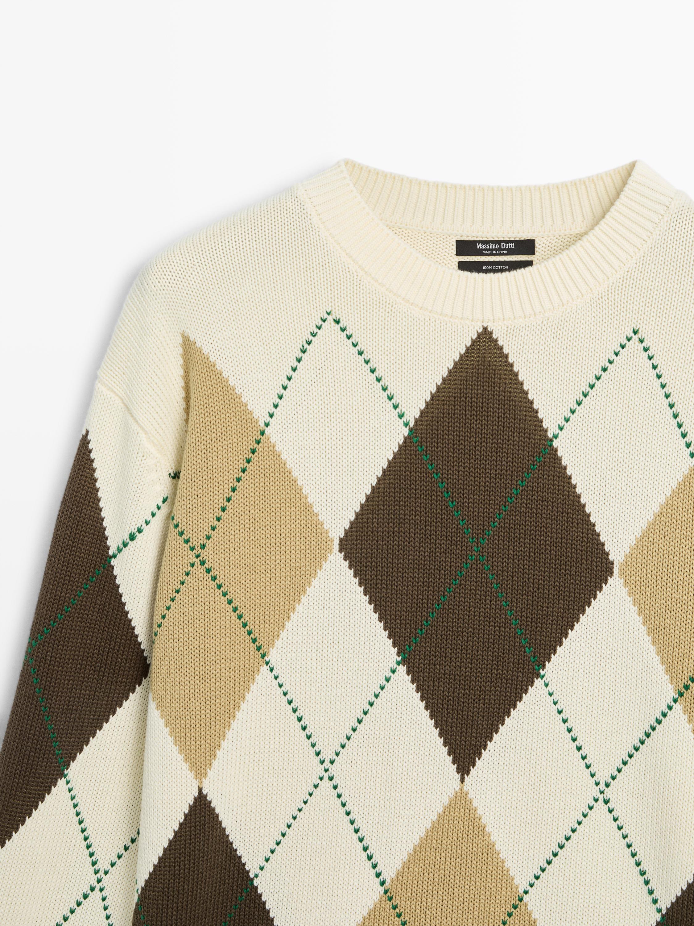 100% cotton knit sweater with Argyle detail